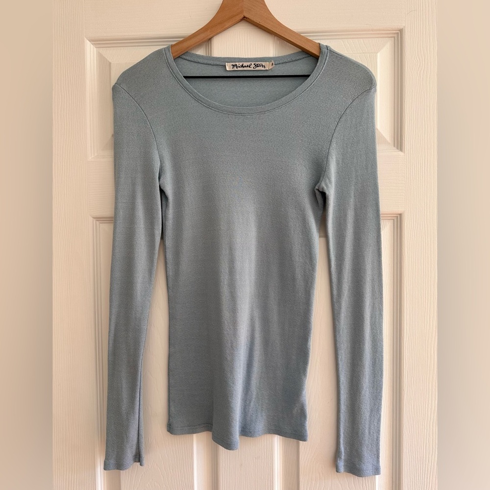 Michael Stars Powder Blue Shimmer Long Sleeve Shirt Y2K